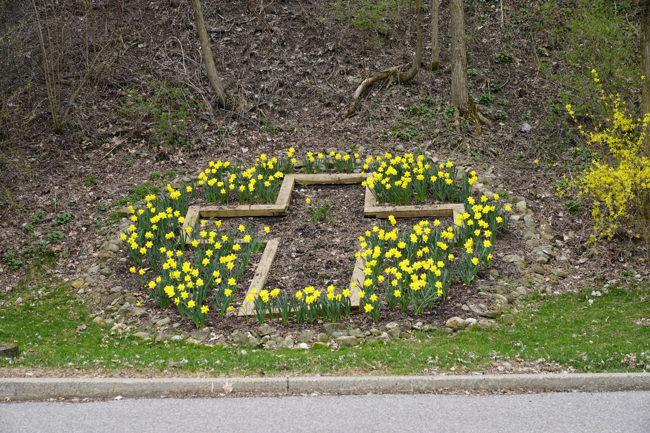 An image of a cross and flowers boarding it