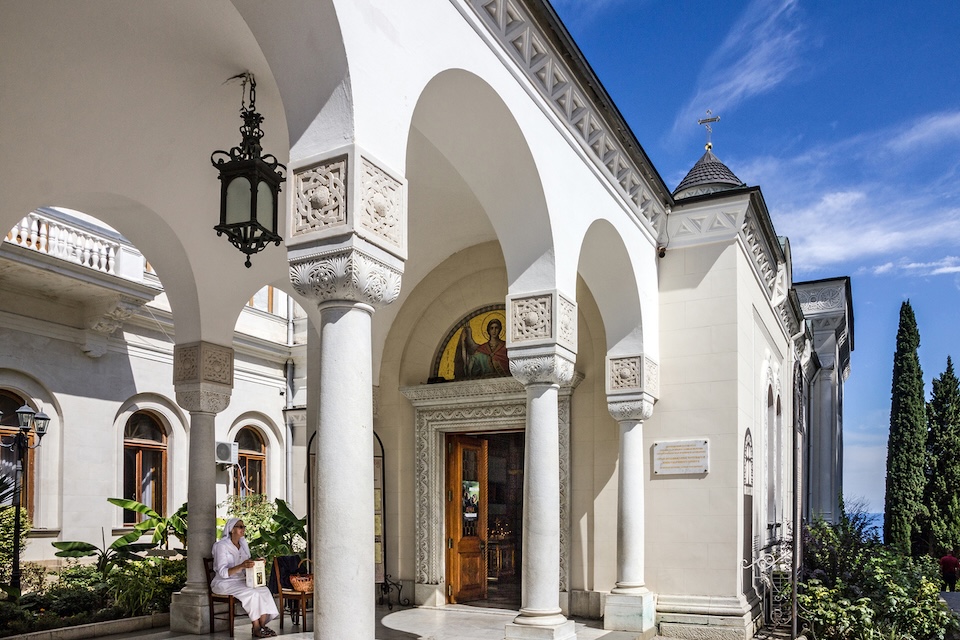 Crimea, Yalta, Russia. Orthodox Christian church of Livadia palace